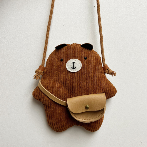 Crossbody - Corduroy Bear with Tiny Bag