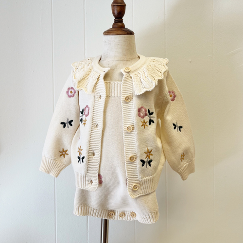 Knit Cardigan with Floral Embroidery