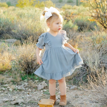 Load image into Gallery viewer, Toddler girl size Mommy and Me Matching dress with chiffon fabric and dusty blue color.