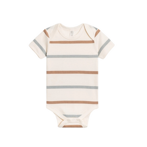 Baby Bodysuit - Short Sleeve - Mist and Truffle Stripe