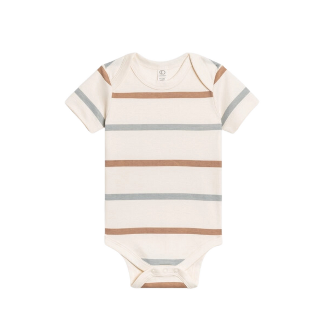 Baby Bodysuit - Short Sleeve - Mist and Truffle Stripe