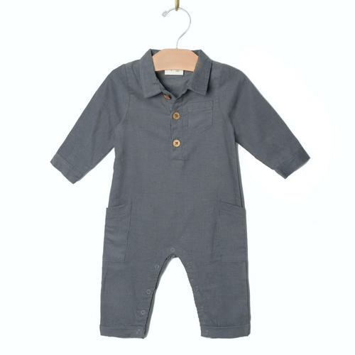 Jumpsuit with Collar - Stone Gray