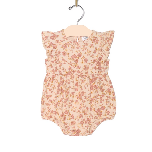 Baby Girl Flutter Sleeve Romper Floral Print over blush bodysuit