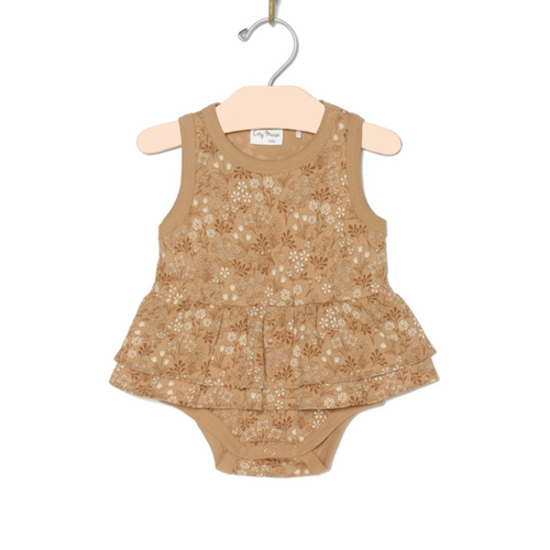 Baby Girl Bodysuit with Skirt Gold Floral Pattern