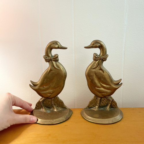 Brass Duck Bookends with Bows - Set of 2 - Preloved/Vintage