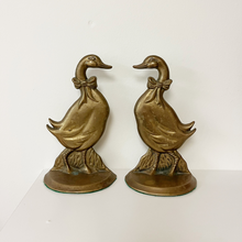 Load image into Gallery viewer, Brass Duck Bookends with Bows - Set of 2 - Preloved/Vintage