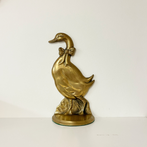 Brass Duck Bookend with bow