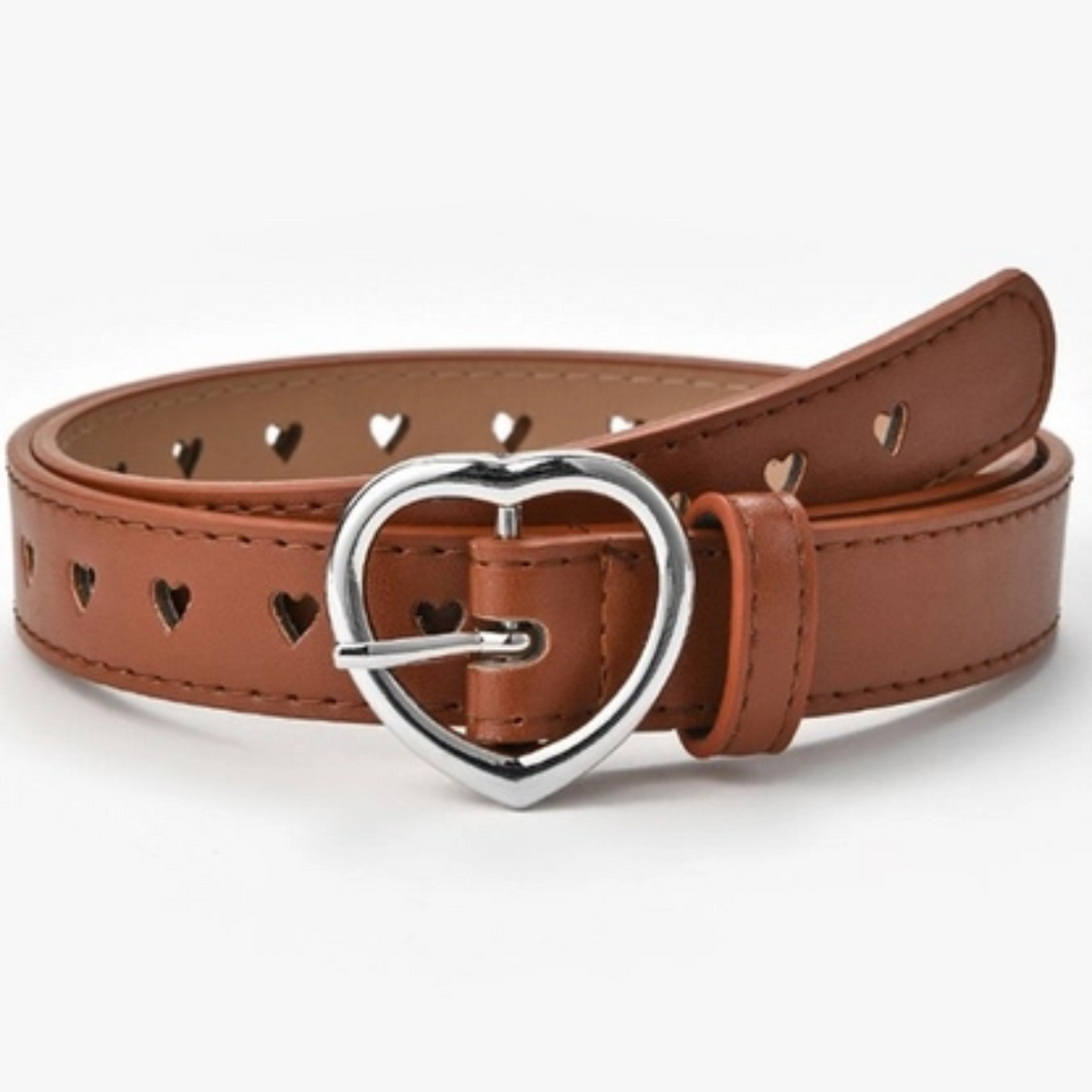 Heart Belt with Silver Clasp - Brown
