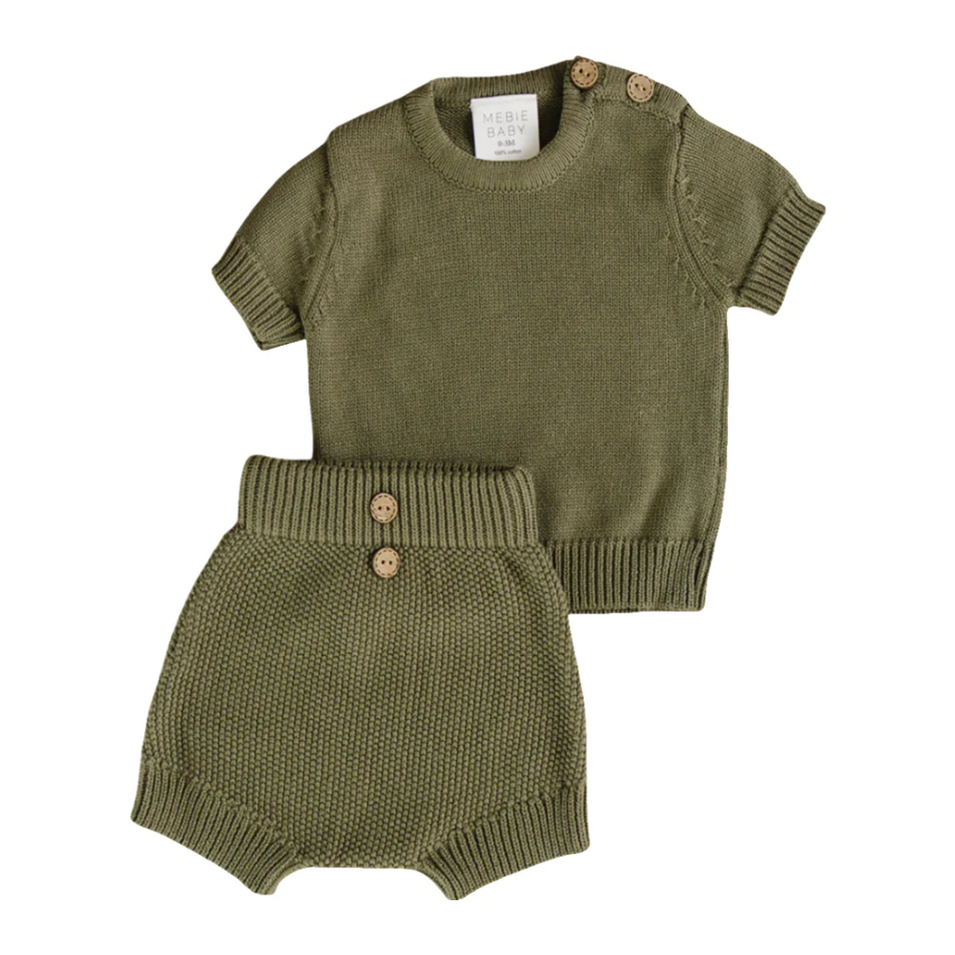 Knit Top and Short Set - Pine