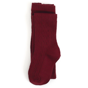 Cable Knit Tights - Burgundy