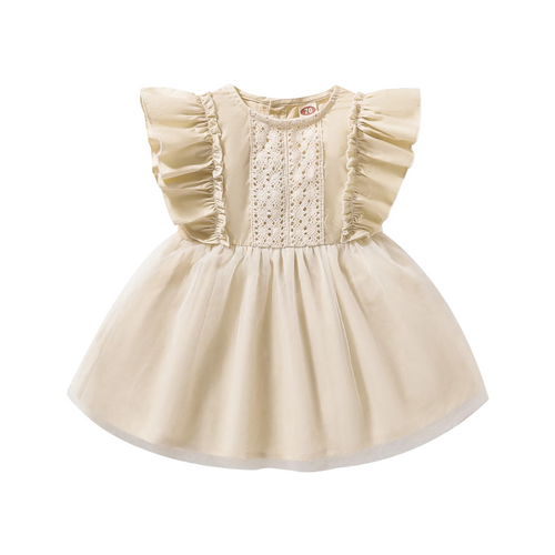 Dress with Lace and Tulle Skirt - Beige