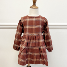 Load image into Gallery viewer, Fall Flannel Puff Sleeve Dress