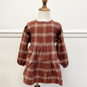 Fall Flannel Puff Sleeve Dress