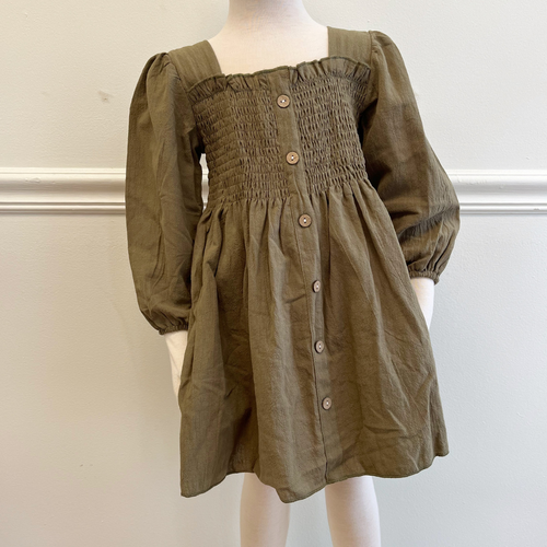 Button Front Dress - Olive