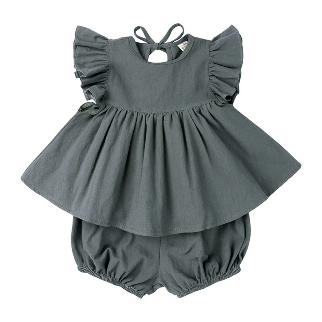 Flutter Sleeve Swing Top and Bloomer Set - Evergreen Fog