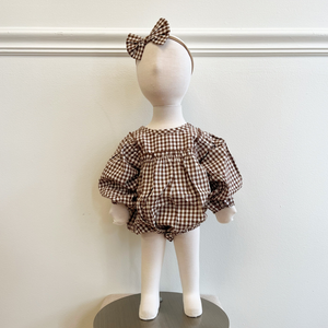 Gingham Bubble Romper - Cocoa