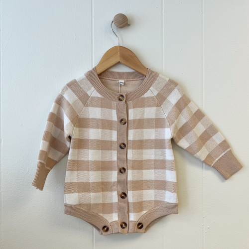 Checkered Baby Bodysuit - Beige