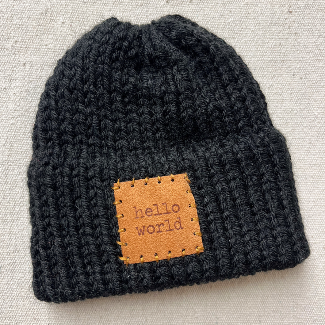 'Hello World' Knit Beanie Hat - Black