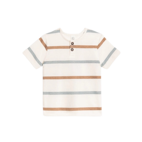 Henley Tee Shirt - Mist and Truffle Stripes