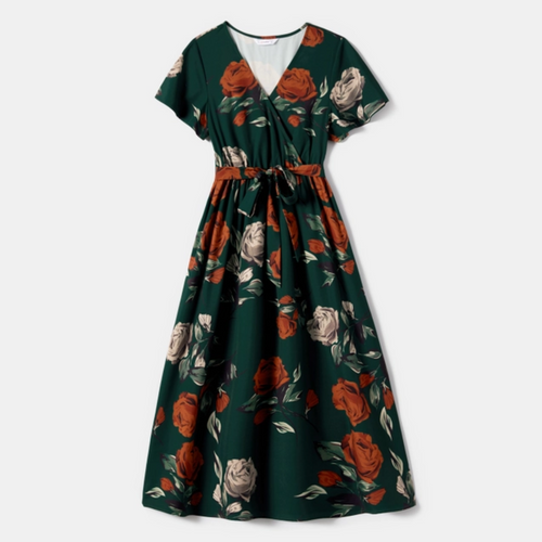 Holiday Floral Dress - Hunter Green - Adult