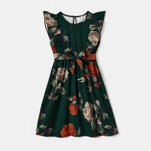 Holiday Floral Dress - Dark Green - Toddler