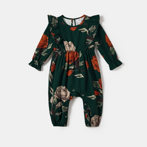 Holiday Floral Jumpsuit - Dark Green - Baby