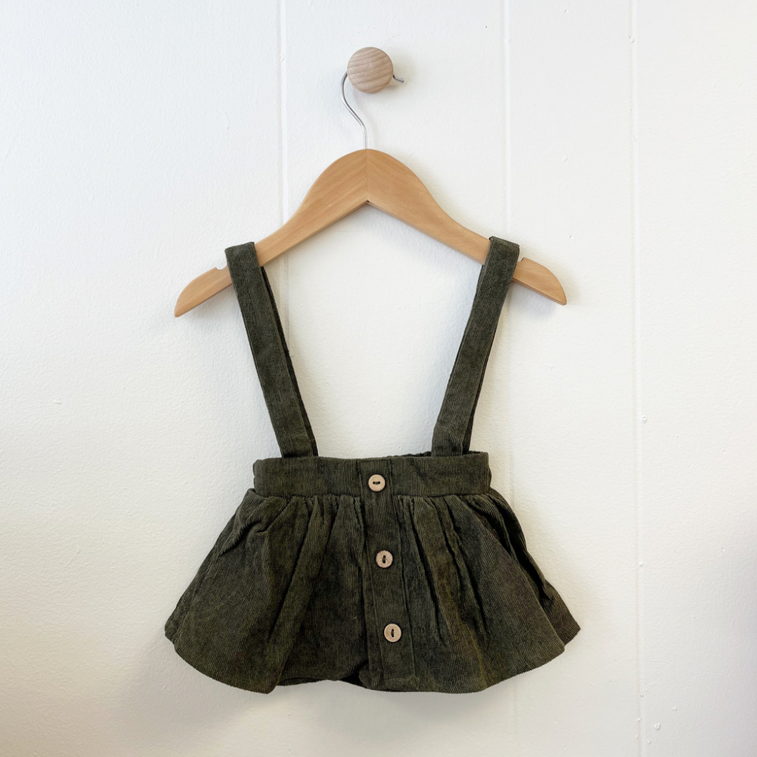 Corduroy Suspender Skirt - Olive
