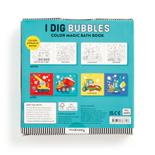 Load image into Gallery viewer, Back cover of 'I Dig Bubbles' color magic bath book by Mudpuppy on a white background