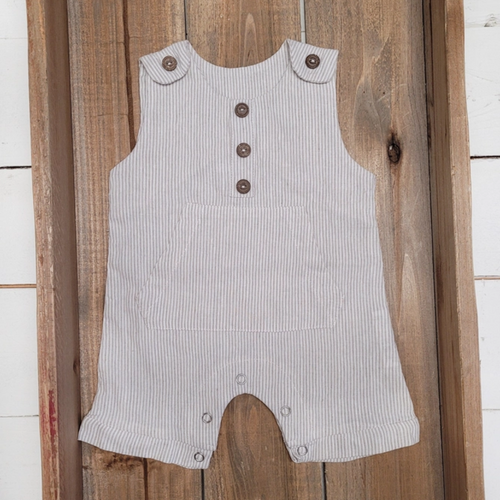 Linen Romper - Tan Stripes