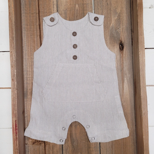 Linen Romper - Tan Stripes