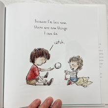 Load image into Gallery viewer, Beautiful muted colors fill the pages of these hand drawn illustrations in the Because I&#39;m New Hardcover Book