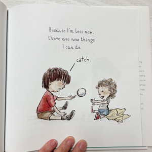 Beautiful muted colors fill the pages of these hand drawn illustrations in the Because I'm New Hardcover Book