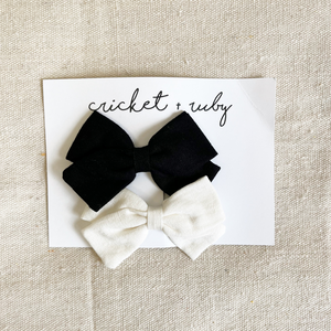 Linen Bows - Clips - Two Pack (B&W)