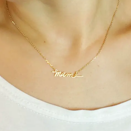 Mama Necklace - Script - Brushed Gold