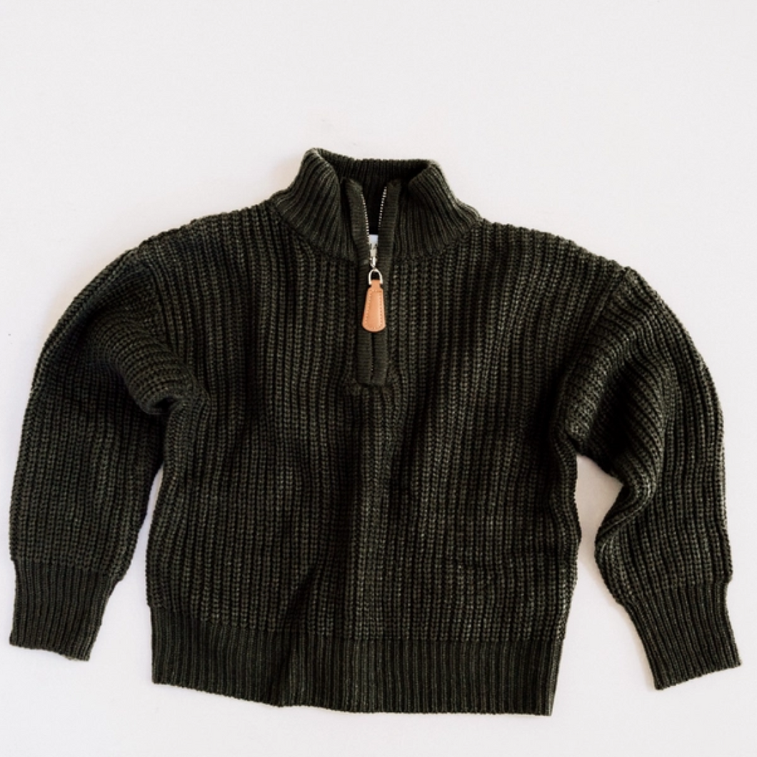 Quarter Zip Sweater - Dark Green - Child