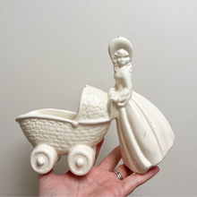 Load image into Gallery viewer, White Ceramic Mother and Baby Carriage Planter