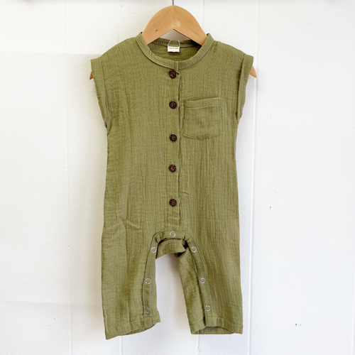 Button Down Jumpsuit - Moss