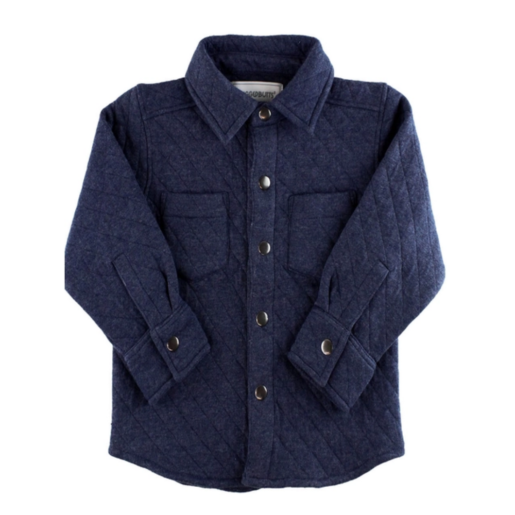 Quilted Navy Button Down Shirt for Toddler Boy
