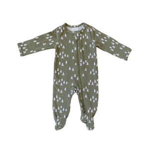 Footed Zipper Pajamas - Olive Pines