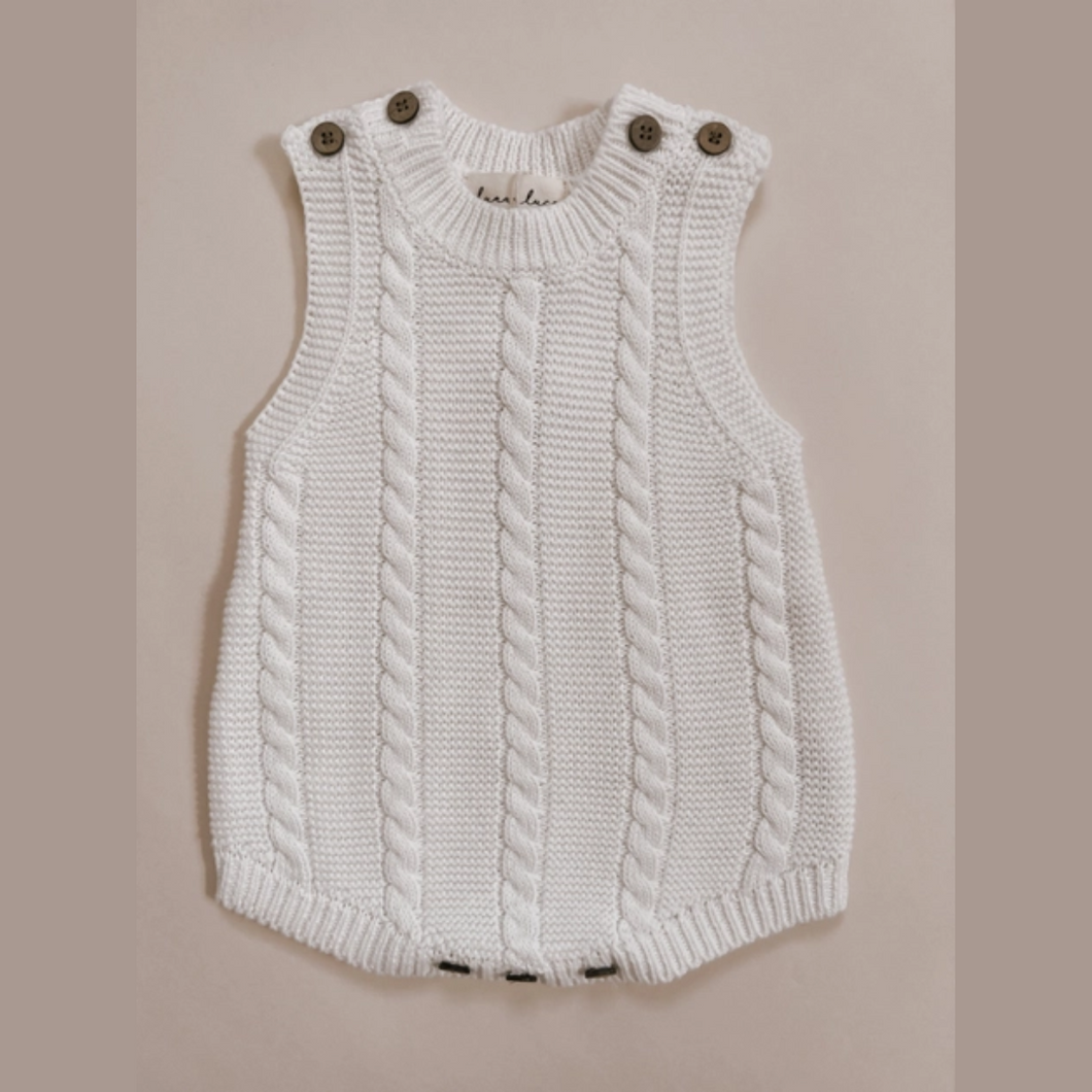 Organic Cotton - Cable Knit Romper - White