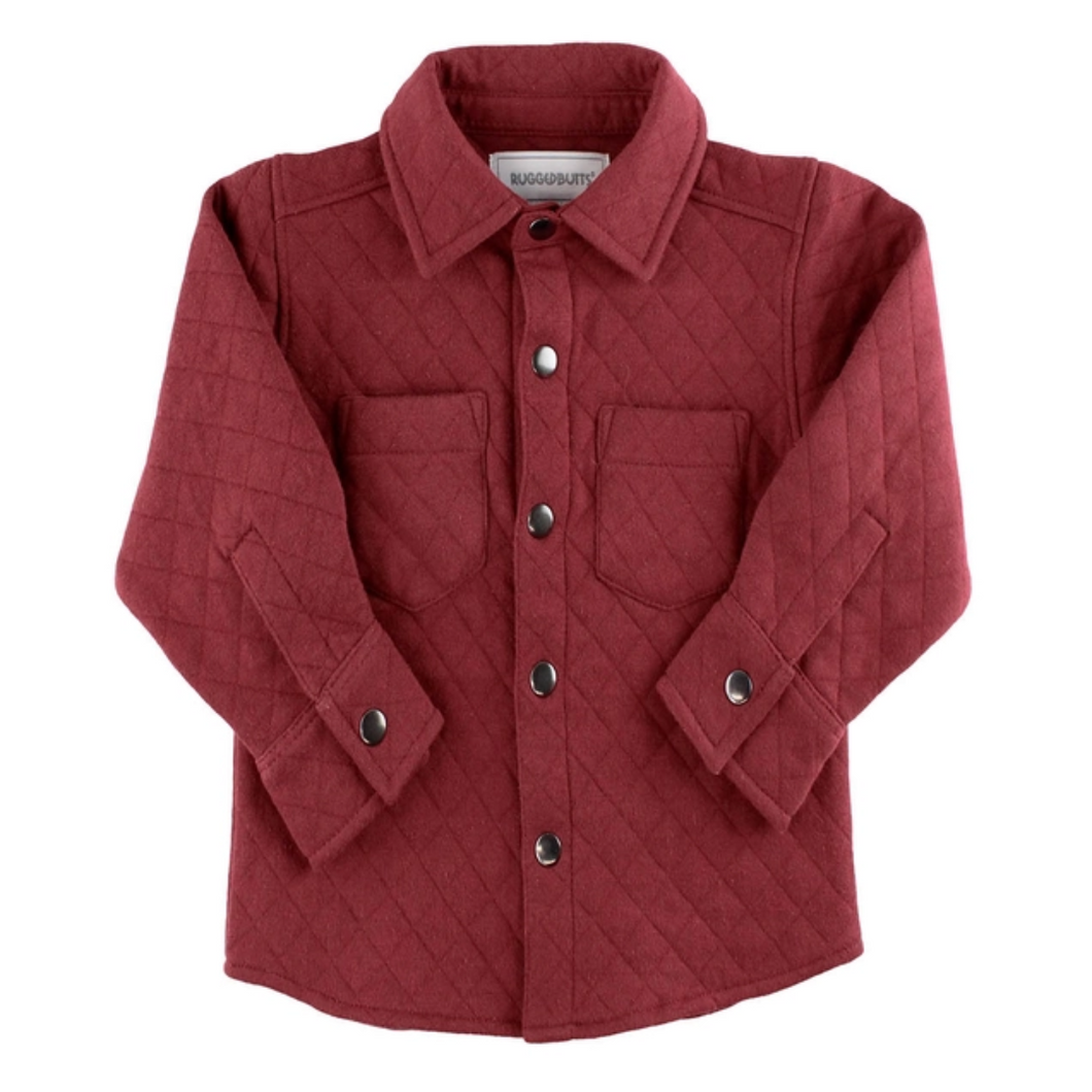 Quilted Button Down Shirt - Deep Red