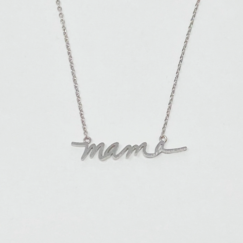 Mama Necklace - Script - Brushed Silver