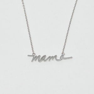 Mama Necklace - Script - Brushed Silver