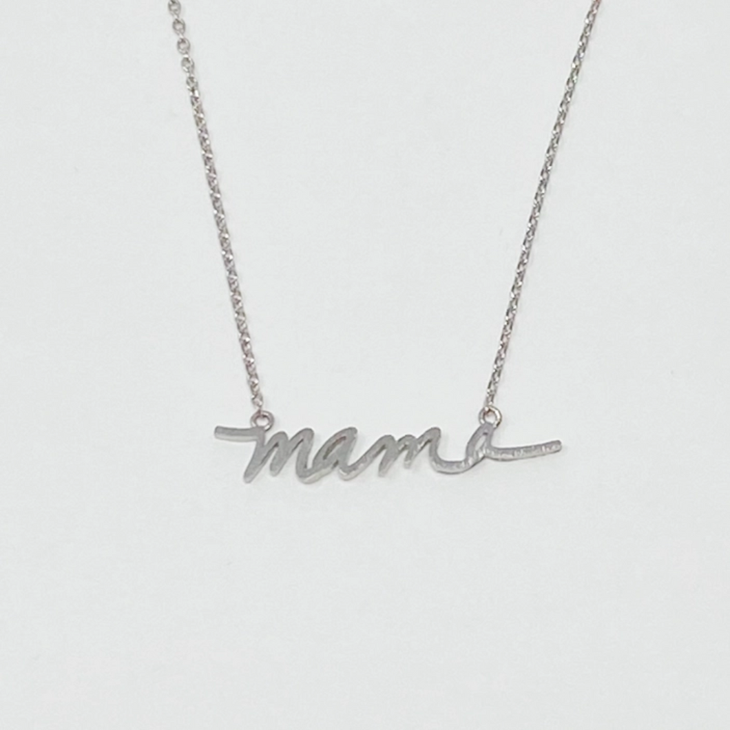 Mama Necklace - Script - Brushed Silver