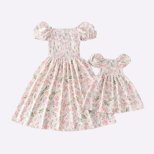 Smocked White Blossoms Dress - Toddler