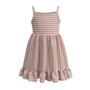 Striped Dress with Ruffle Hem - Light Pink