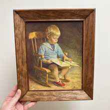 Load image into Gallery viewer, Vintage Framed Boy Reading Art - Preloved/Vintage