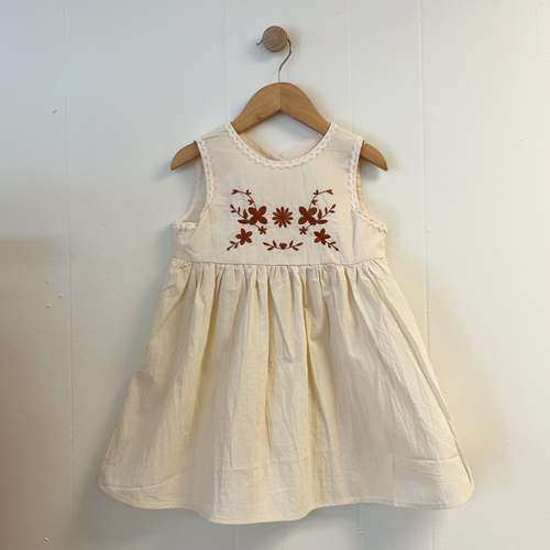 Sleeveless Embroidered Dress - Beige