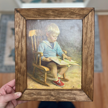 Load image into Gallery viewer, Vintage Framed Boy Reading Art - Preloved/Vintage