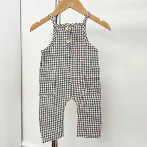 Baby Gingham Romper - Gray